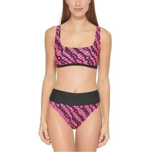 DKNY Womens Printed Square Neck Bikini Top & High-Waisted Swim Bottom
